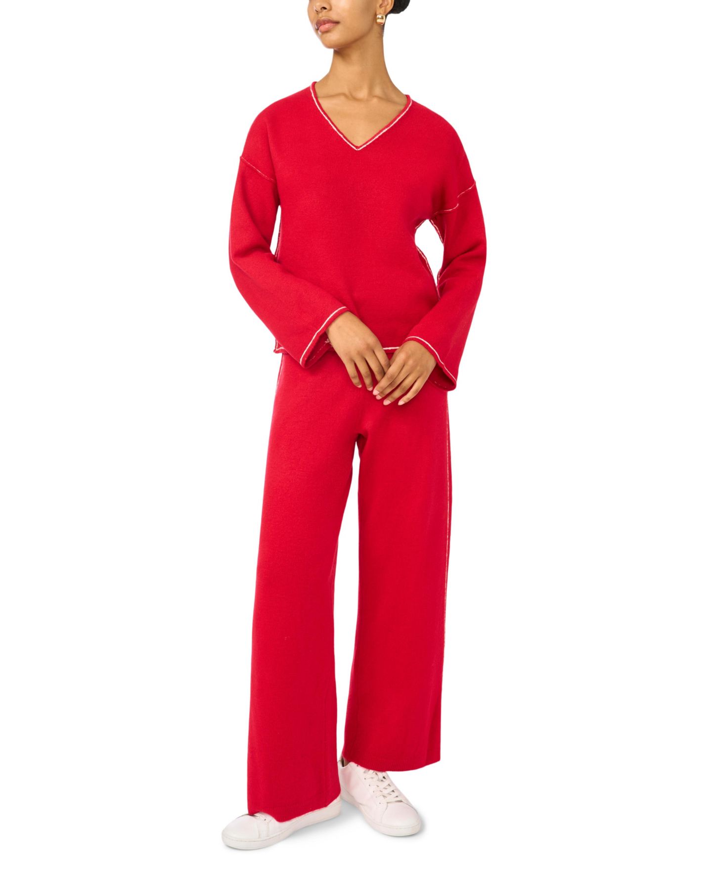Женские брюки Vince Camuto Wide-Leg High-Rise Drawstring Sweatpants, цвет: Красный — фото 7