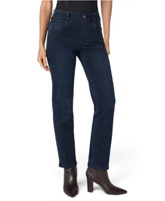 Petite Gia Glider Pull-On Straight-Leg Dark-Rinse Jeans