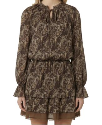 Women's Paisley-Print Tiered Long-Sleeve Mini Dress