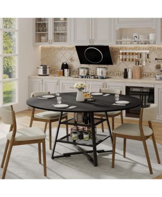 Modern Large Round High Top Dining Table Set for 4, Storage Equipped Circle Furniture for Kitchen and Dining Room