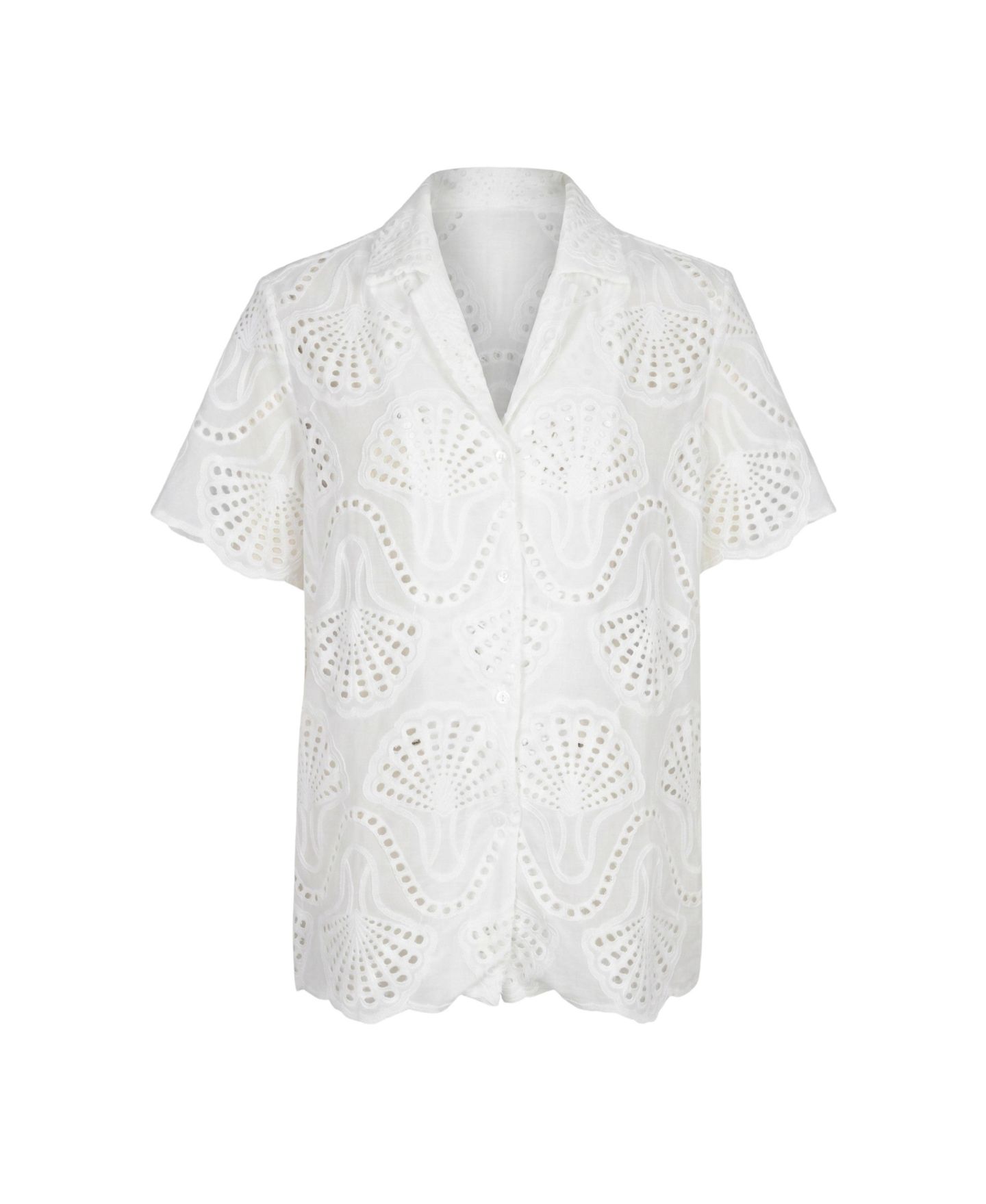 Женская рубашка Modenaire Scalloped Eyelet Shell Motif Short-Sleeve, цвет: Белый — фото 4