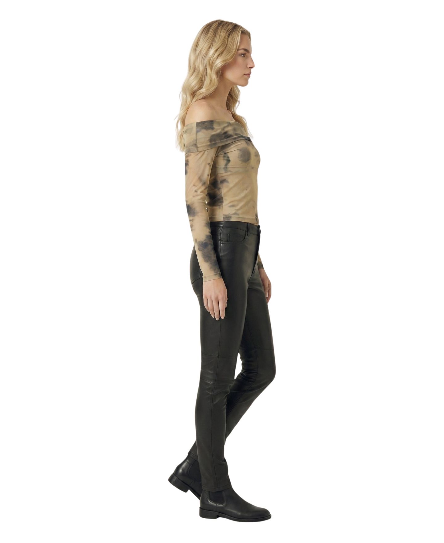 Женский топ Modenaire Off-the-Shoulder Tie-Dye Long-Sleeve Mesh, цвет: Рыжевато-коричневый / Бежевый — фото 3