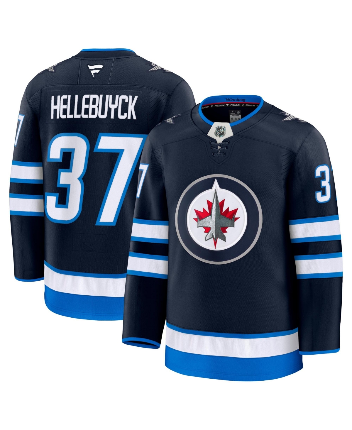 Fanatics Men's Connor Hellebuyck Navy Winnipeg Jets Home Premium Jersey - Navy, Blue