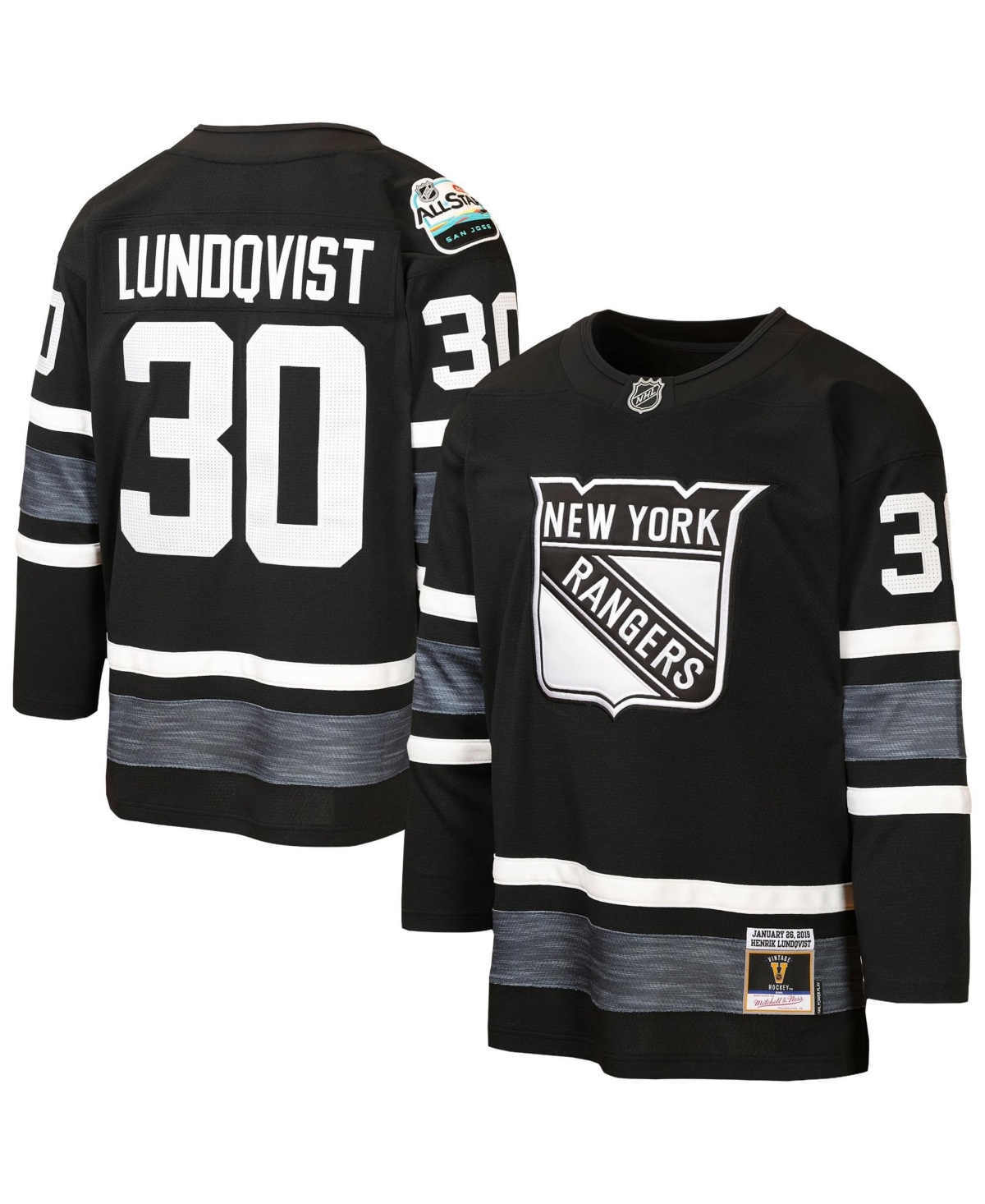 Mitchell & Ness Big Boys' and Girls' Henrik Lundqvist Black New York Rangers 2019 All-Star Game Power Play Jersey - Black