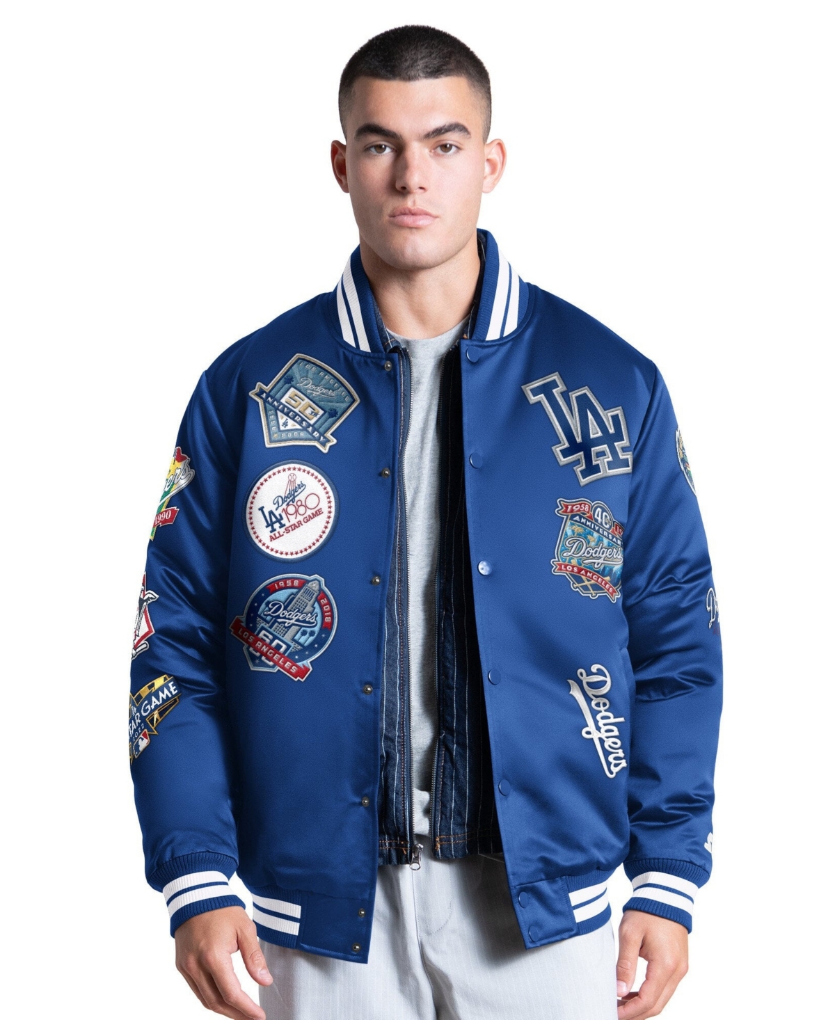Starter Men's Royal Los Angeles Dodgers Elite Full Snap Varsity Jacket - Royal, White