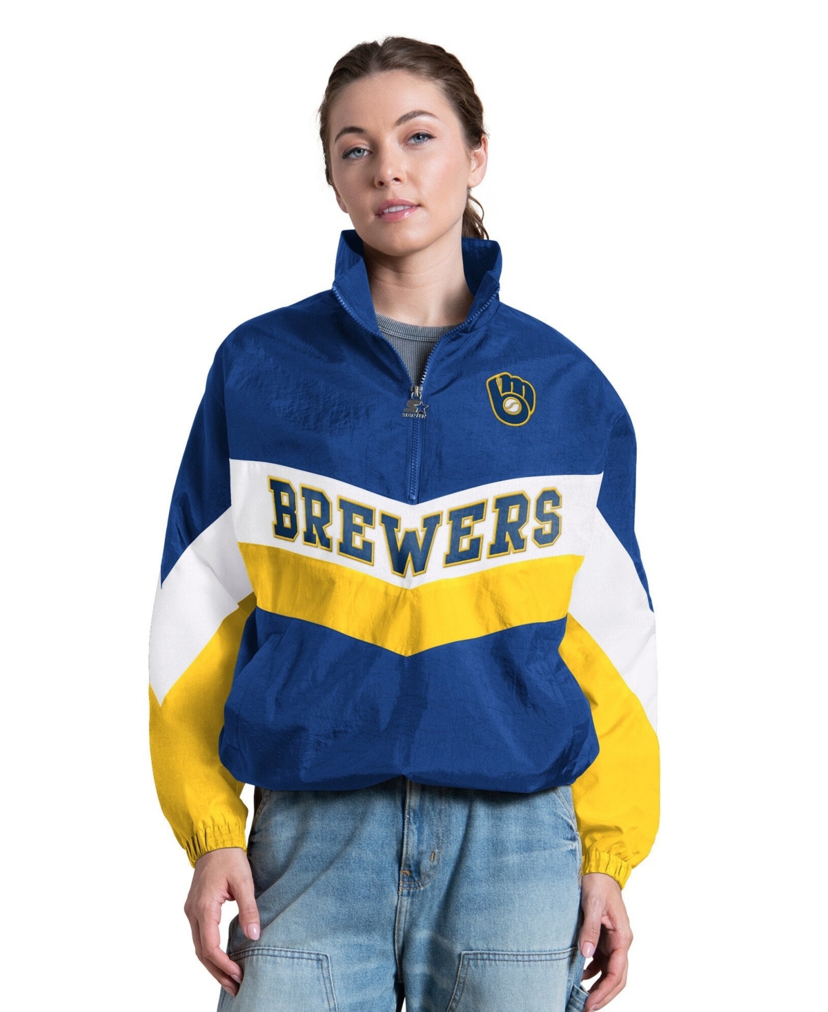 Starter Women's Royal Milwaukee Brewers Yardline Quarter-Zip Pullover - Royal