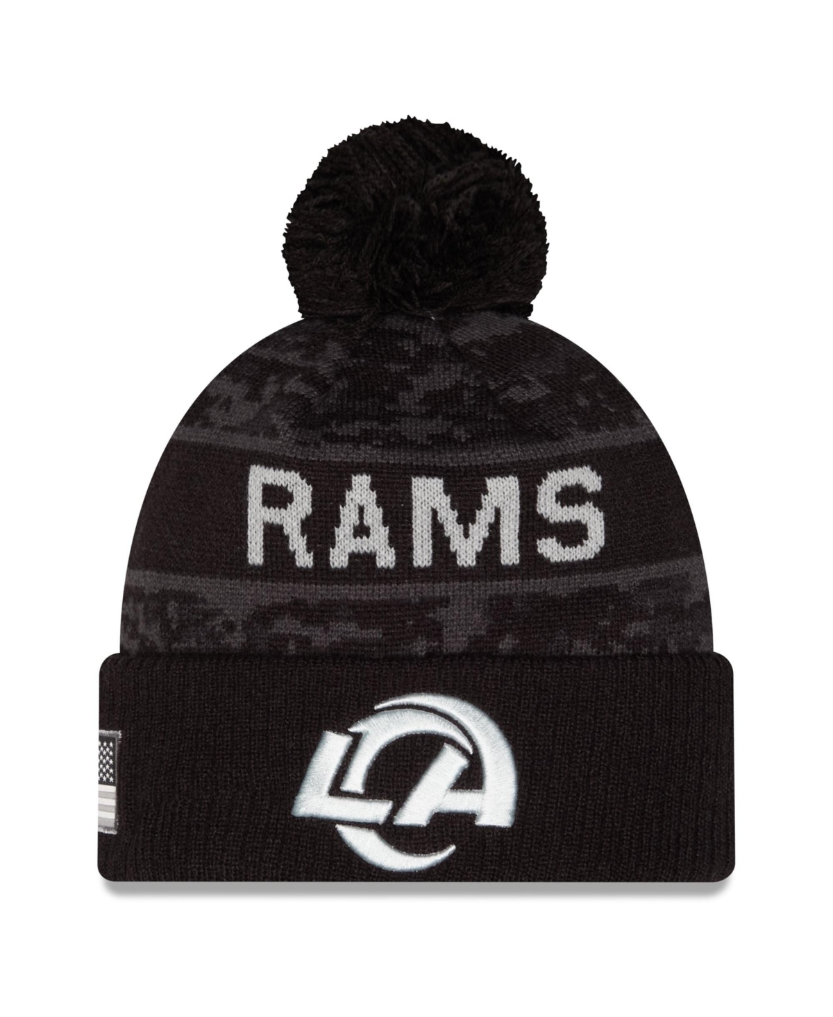 New Era Men's Black Los Angeles Rams 2026 Salute To Service Cuffed Knit with Pom Hat - Black