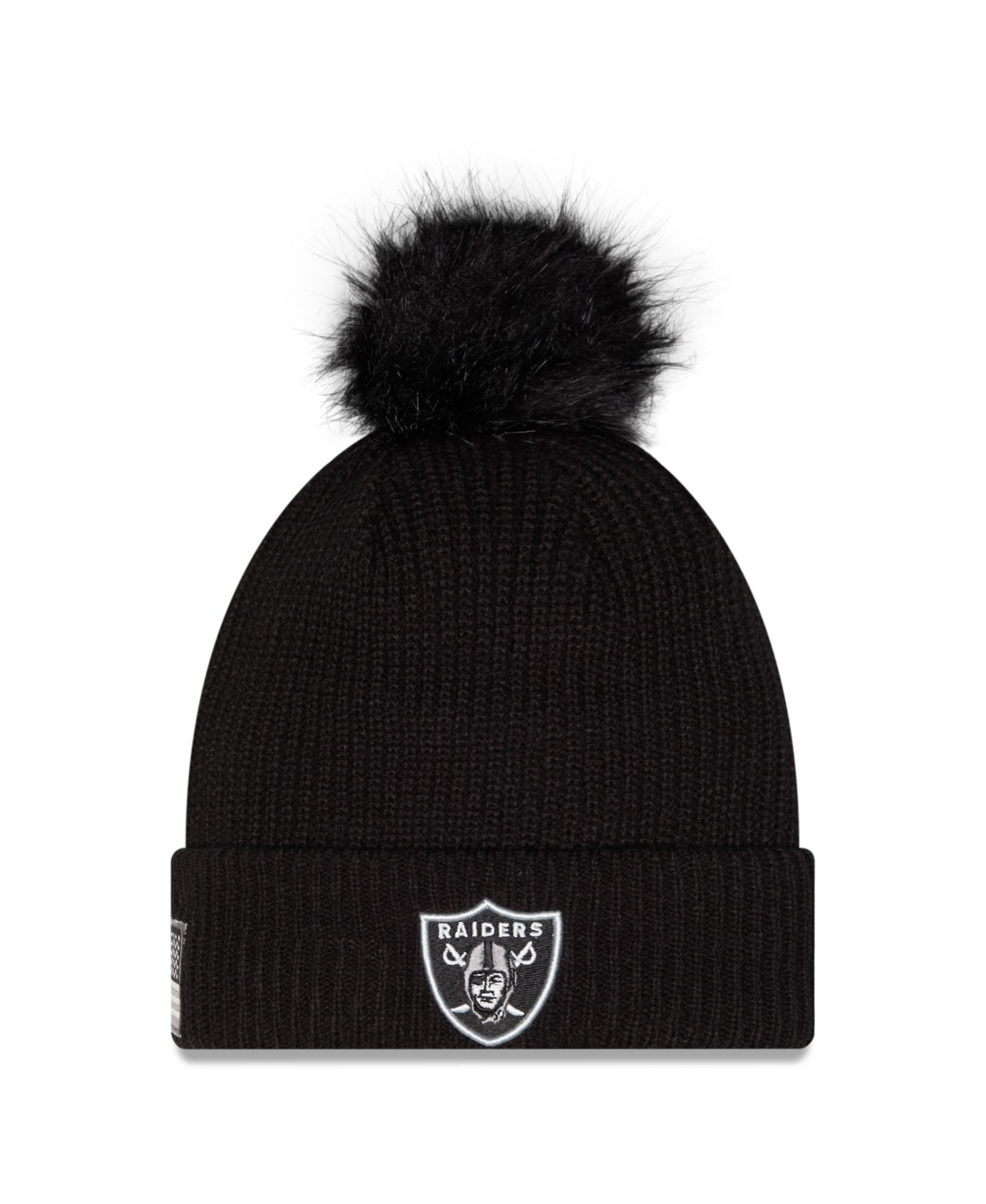 New Era Women's Black Las Vegas Raiders 2026 Salute To Service Cuffed Knit with pom Hat - Black