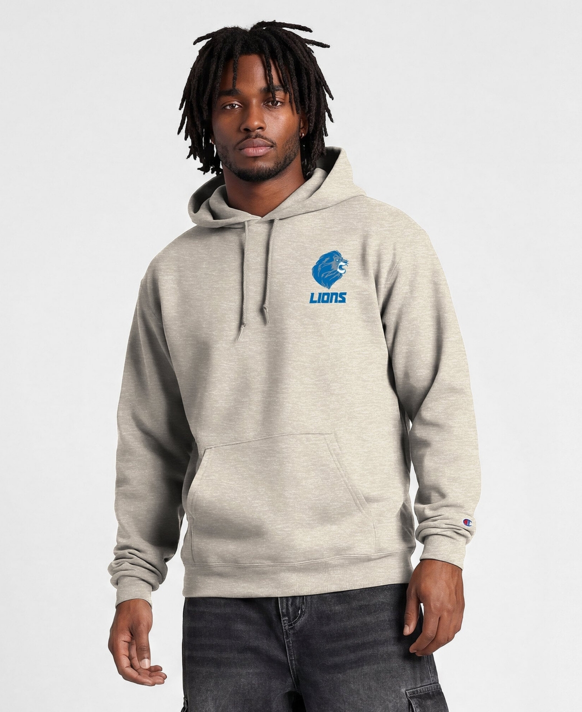 Champion Men's Disney x Oatmeal Detroit Lions Power blend Fullback Hoodie - Oatmeal