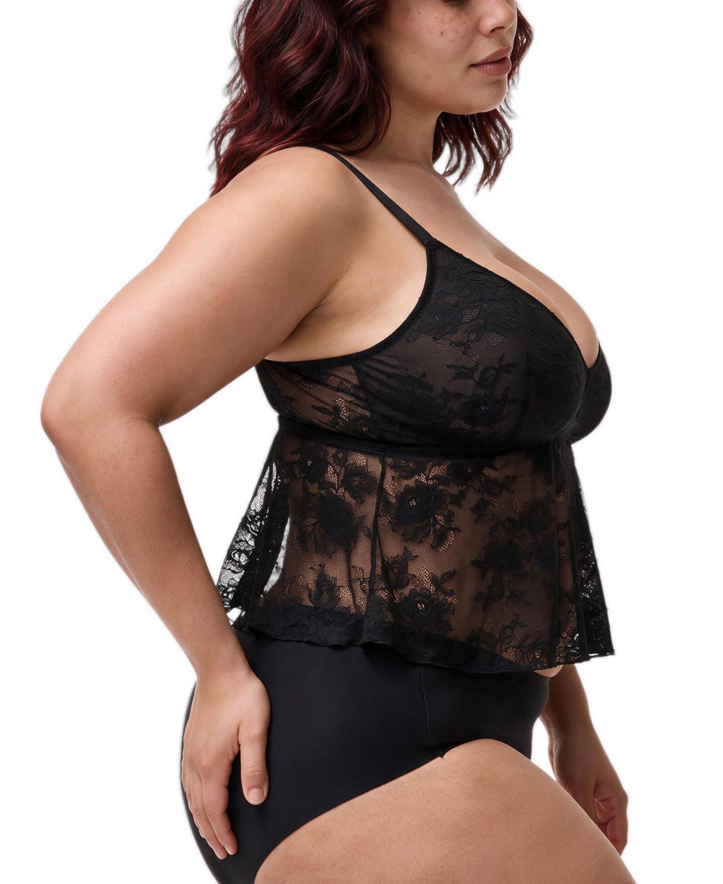 Женский топ Torrid Plus Size Nadia V-Neck Wireless Lace, цвет: Насыщенный чёрный — фото 2