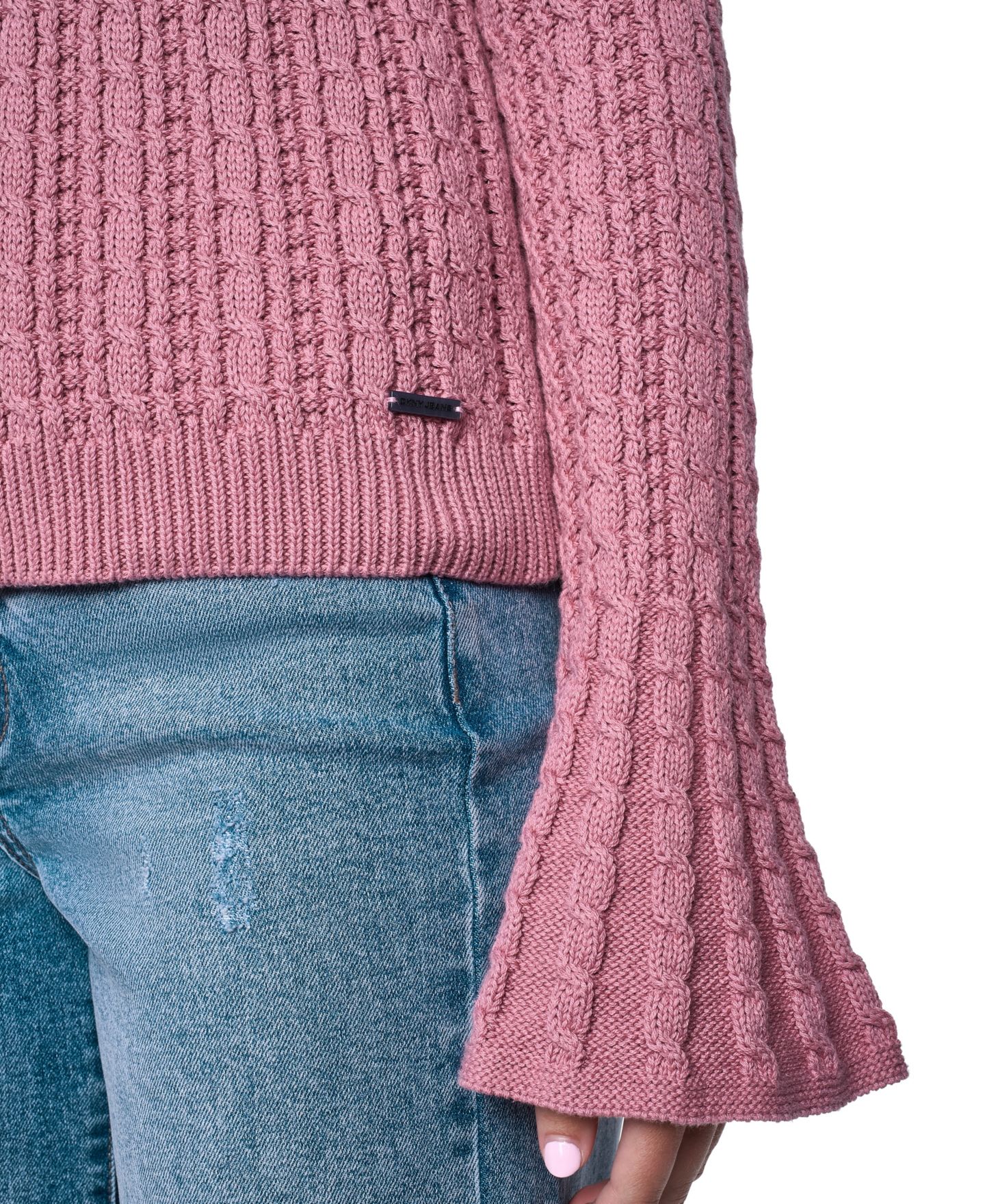 Женский свитер DKNY Jeans Cable-Knit Ruffled-Cuff Pullover, цвет: Чёрный — фото 14