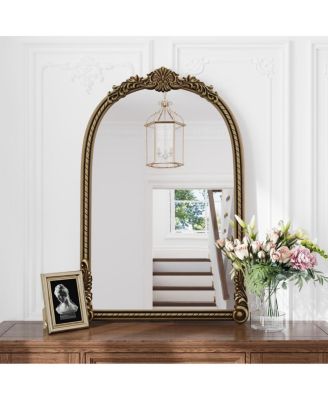 37" x 25" Vintage Arched Wall Mirror with Ornate Relief Frame Decorative Accent Mirror