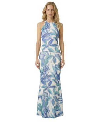 Women's Tropical Print Halter Neck Maxi Dress