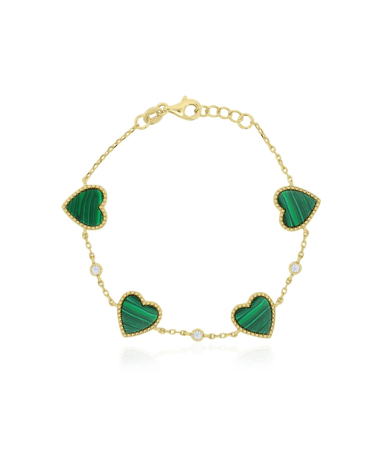 The Lovery Malachite Heart and Cubic Zirconia Bracelet in 14k Gold-Plated Sterling Silver - Gold plated sterling silver