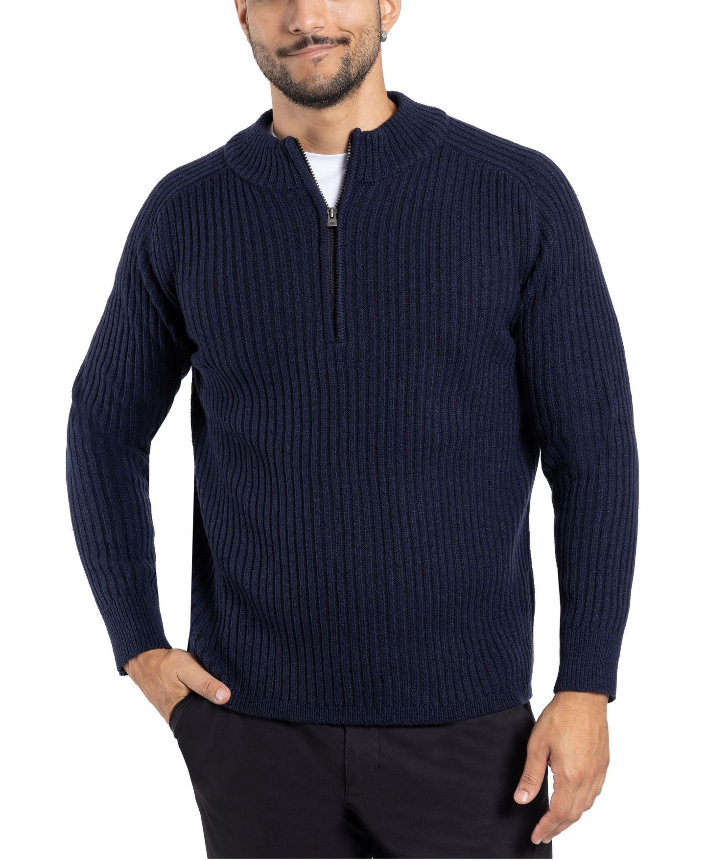 Мужской свитер X-Ray Ribbed Mock Neck Quarter-Zip, цвет: Тёмно-синий — фото 14