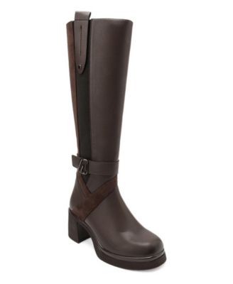 Cube Faux Leather Knee-High Block Heel Boots