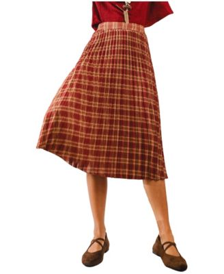 Women's Crossed Paths Pleated Plaid Midi Skirt