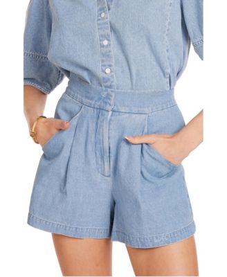 Women's Saint Tropez High-Waisted Pleated Denim Shorts, 4" Inseam