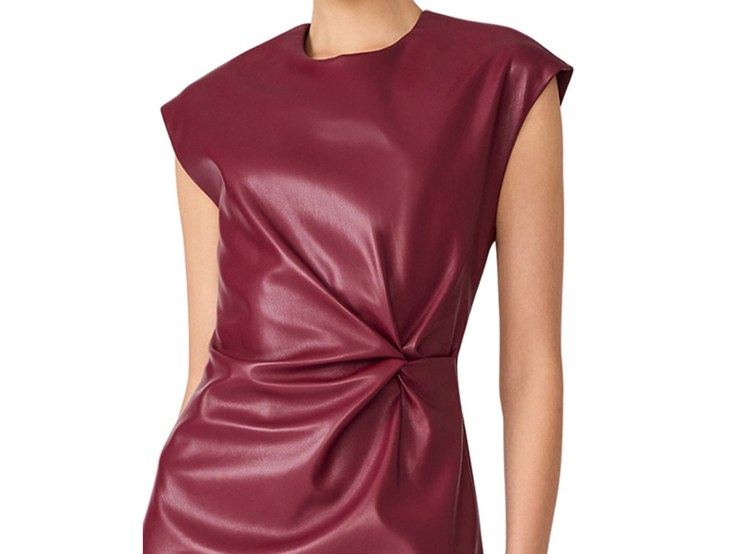 Женское платье Steve Madden Juniors' Chiara Short Sleeve Twist-Front Midi Faux Leather, цвет: Cordovan — фото 3