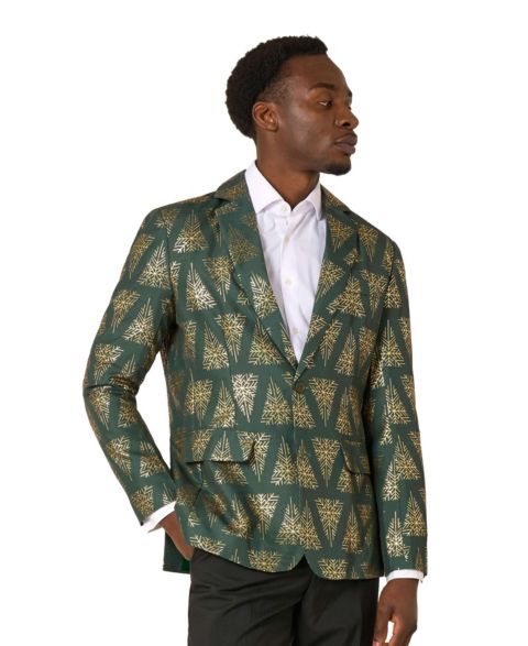 Мужской пиджак Suitmeister Metallic Christmas Tree Print Single-Button Tailored-Fit, цвет: Зелёный / Золотой