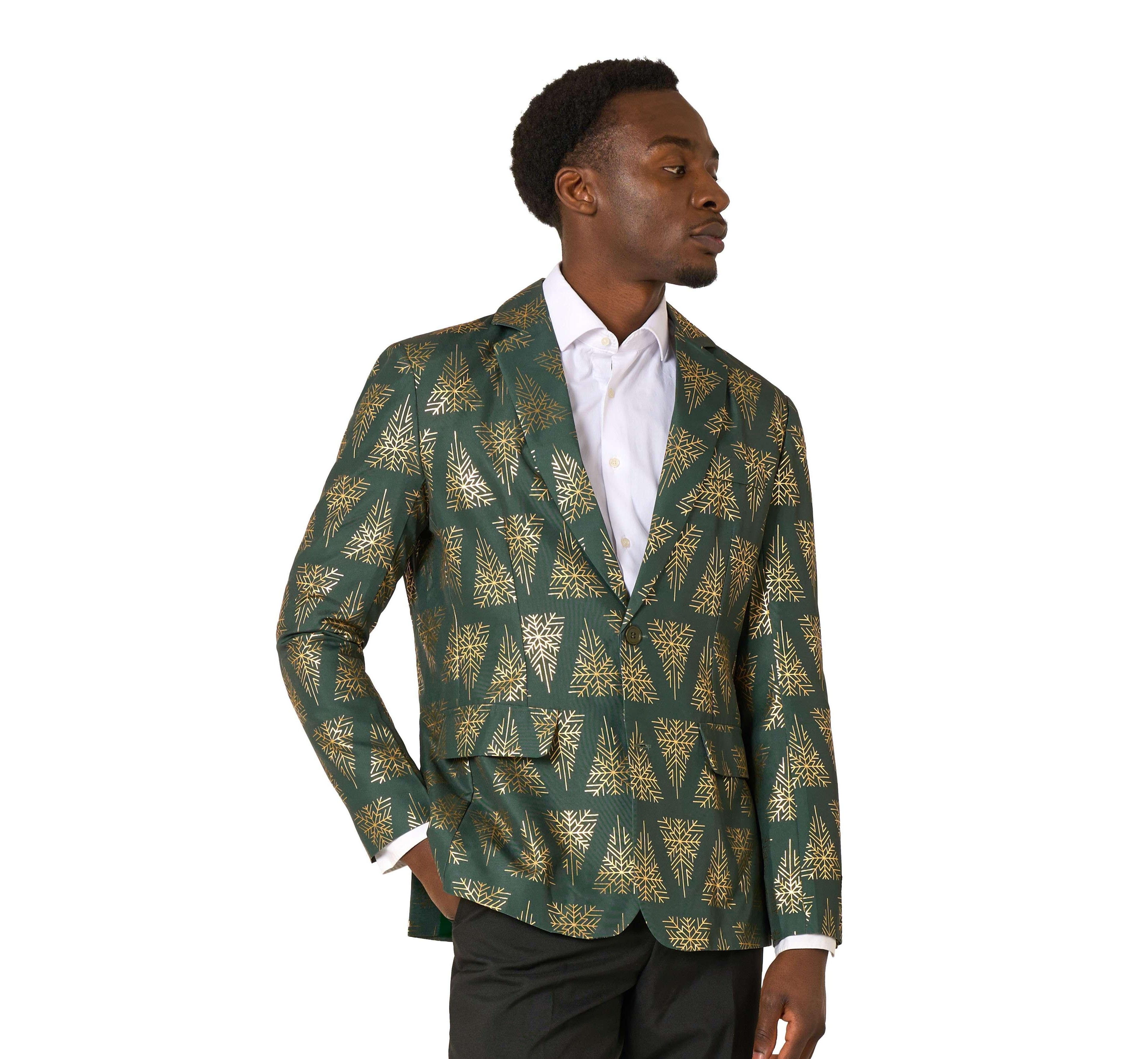 Suitmeister Men's Metallic Christmas Tree Print Single-Button Tailored-Fit Blazer
