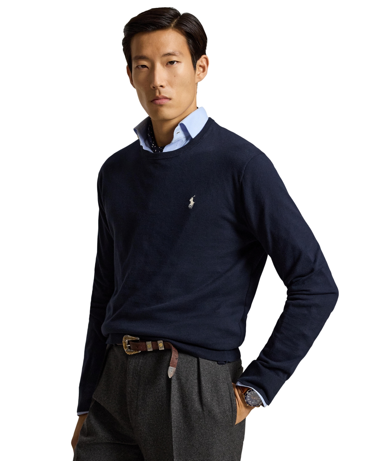 Polo Ralph Lauren Men's Pima Regular-Fit Crewneck Sweater - HUNTER NAVY W/ C8135 PP