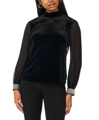 Women's Mixed Media Blouson Long-Sleeve Top