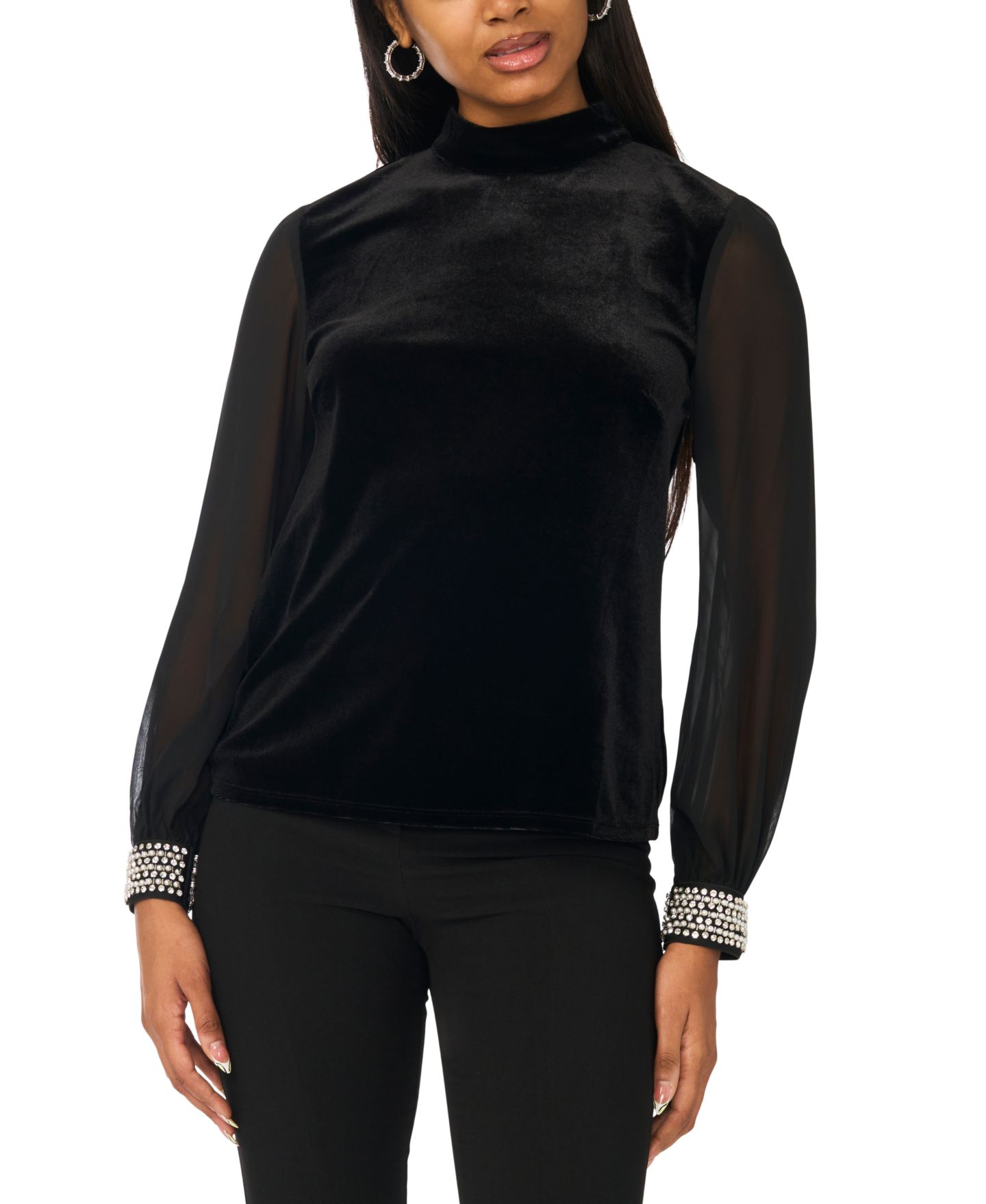 Женский топ MSK Mixed Media Blouson Long-Sleeve, цвет: Чёрный — фото 1