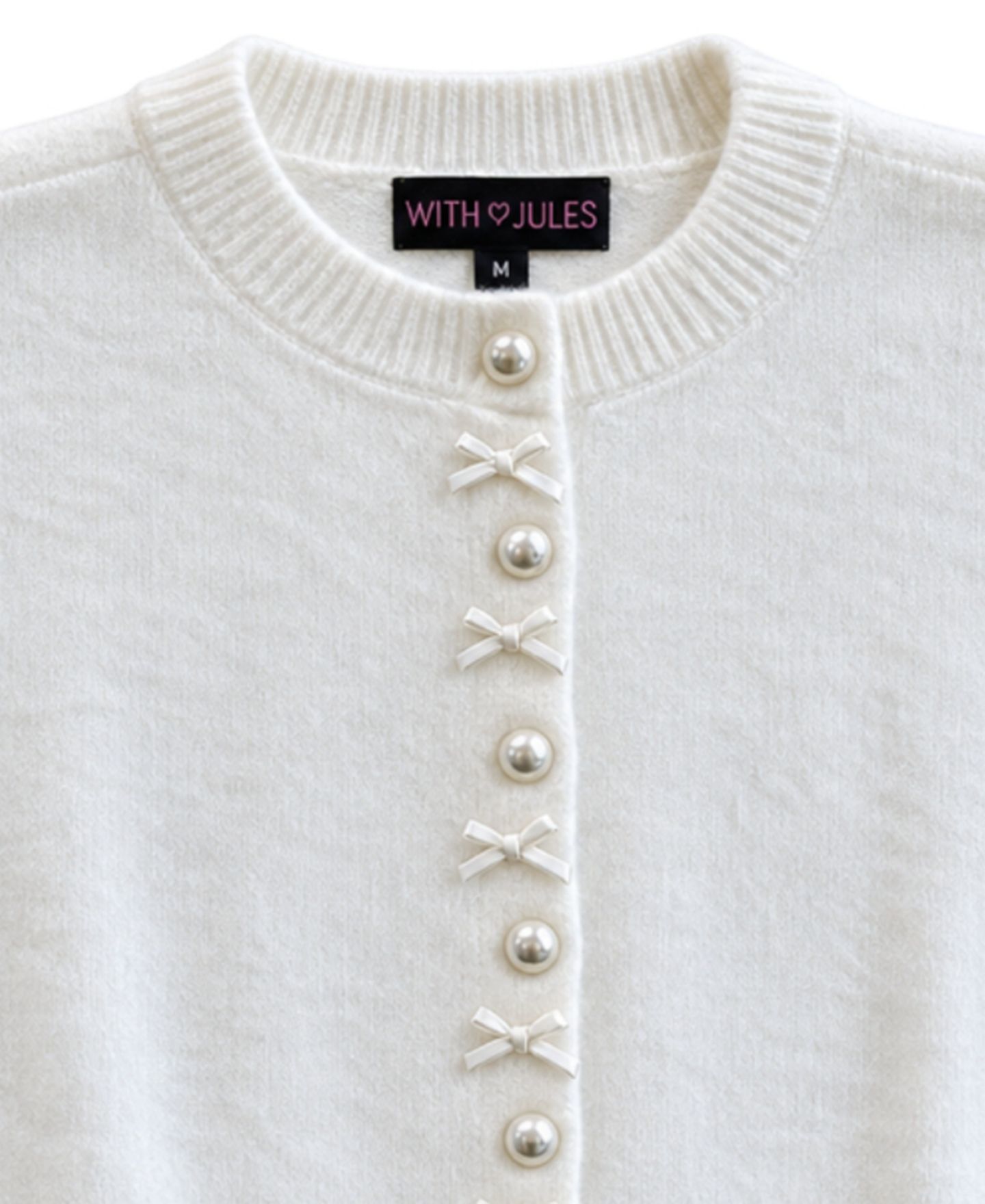Кардиган With Jules Cropped Crewneck Imitation Pearl Bow Button для девочек, цвет: Белый — фото 3