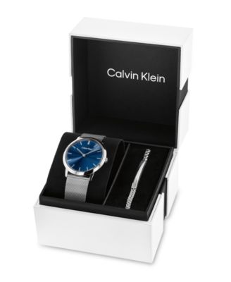 Men's Quartz Exceptional Stainless Steel Mesh Gift Set Watch 37.5mm