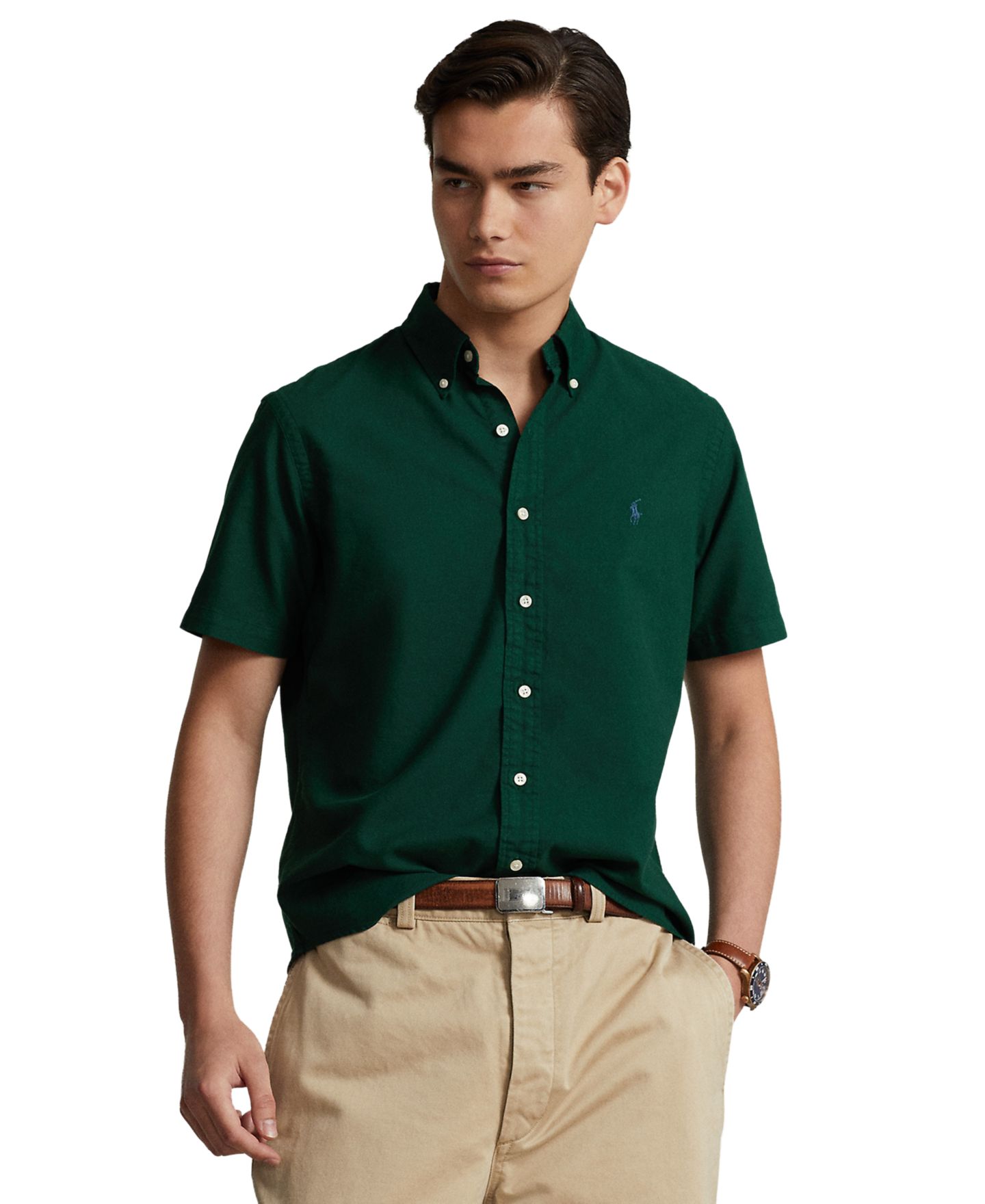 Мужская рубашка Polo Ralph Lauren Cotton Classic-Fit Garment-Dyed Oxford, цвет: Мох — фото 1