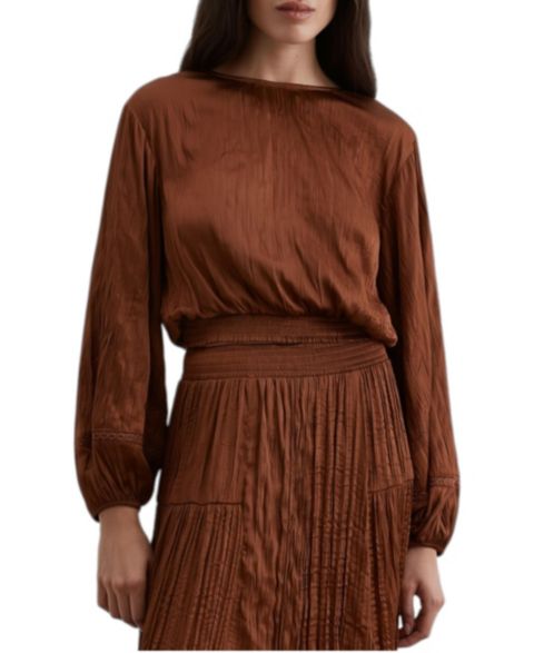 Женская блузка Scalpers Open-Back Textured Satin Long-Sleeve, цвет: Терракотовый