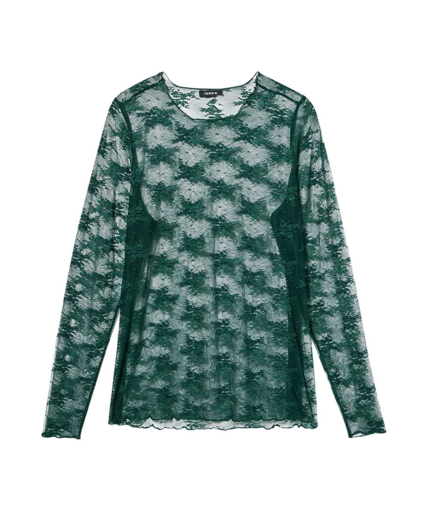 Женский топ Torrid Plus Size Sheer Lace Crew Neck Long Sleeve, цвет: Botanical Garden — фото 4