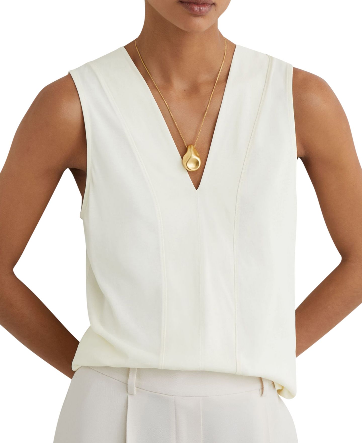 Женская блузка REISS Mira Sleeveless V-Neck, цвет: Слоновая кость — фото 1