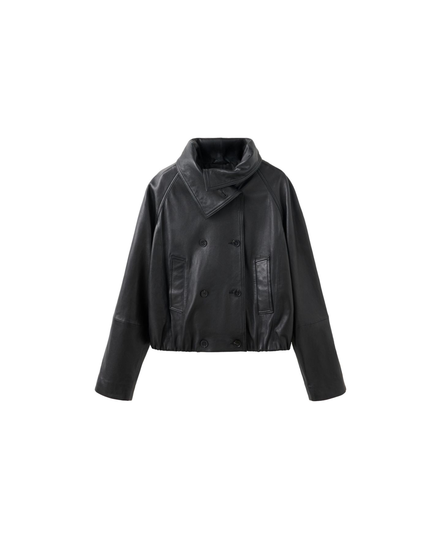 Женская куртка Mango Oversized Funnel Neck Leather, цвет: Чёрный — фото 8