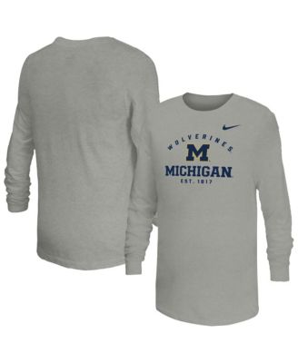 Big Boys' and Girls' Gray Michigan Wolverines Legend Dri-FIT Long-Sleeves T-Shirt