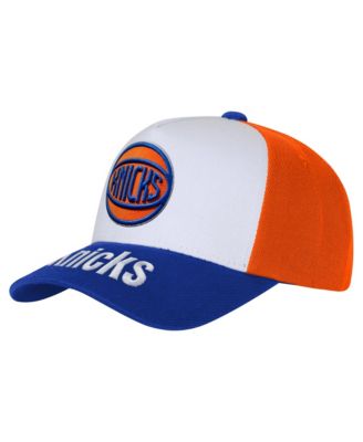 Big Boys' and Girls' White/Blue New York Knicks Logo Three Pro Pinch Pre-Curved Adjustable Hat