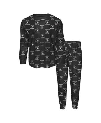 Big Boys' and Girls' Black Las Vegas Raiders All-Over-Print Long-Sleeves T-Shirt and Pants Sleep Set