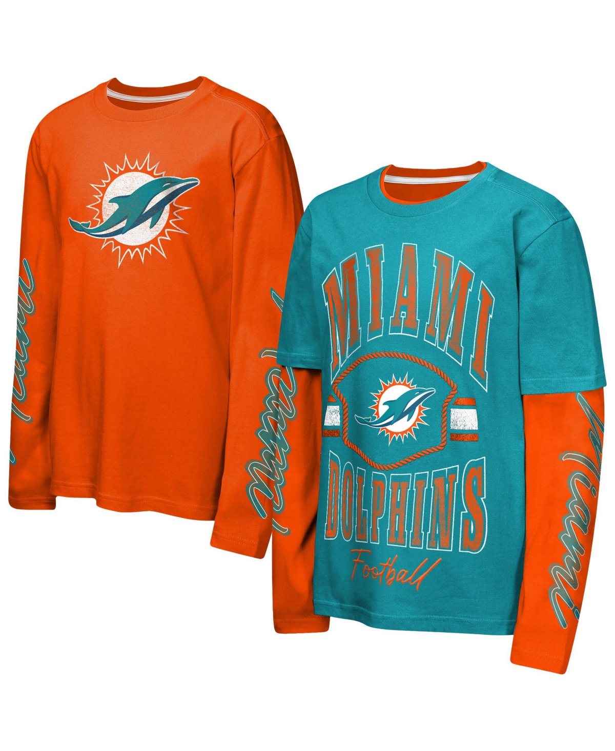 Outerstuff Big Boys' and Girls' Aqua/Orange Miami Dolphins Motion Combo Set T-shirts - Aqua, Orange