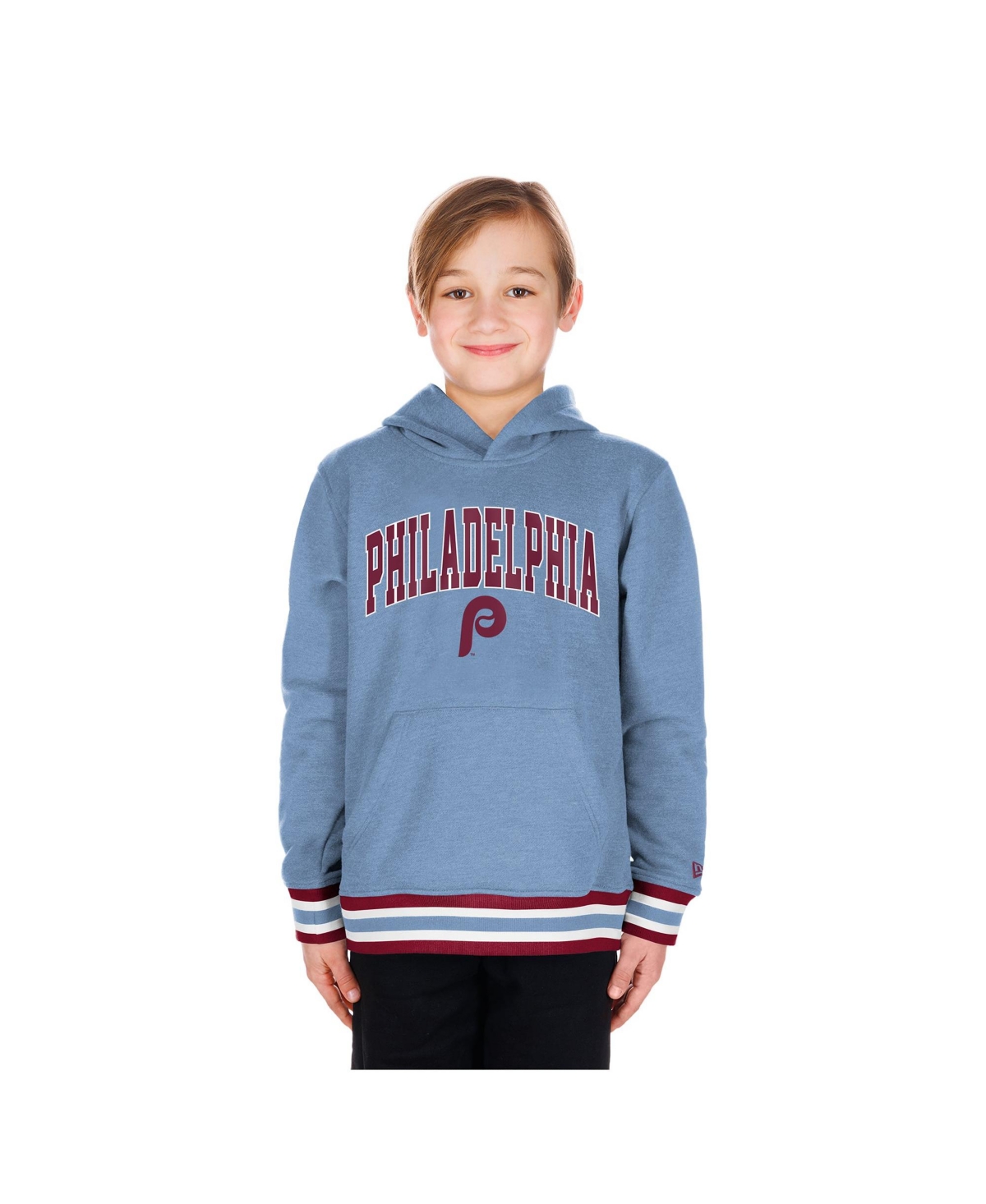 New Era Big Boys' and Girls' Light Blue Philadelphia Phillies Knit Trim Pullover Hoodie - Light Blue