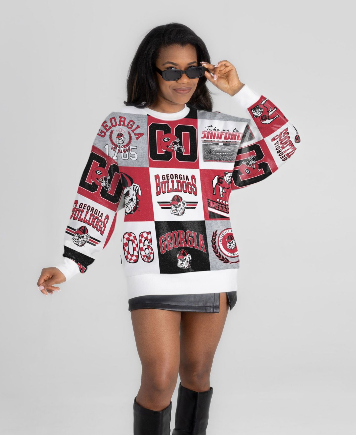 Женский свитер Gameday Couture Red Georgia Bulldogs Highlight Reel Patchwork Long-Sleeves Pullover — фото 3