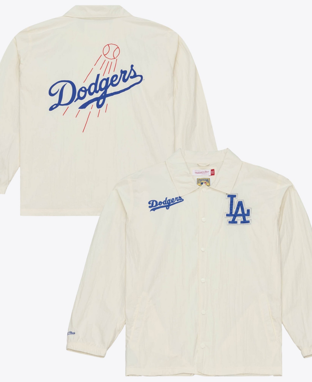 Mitchell & Ness Men's Cream Los Angeles Dodgers Cooperstown Collection Retro Roots Full-Snap Coaches Jacket - Cream