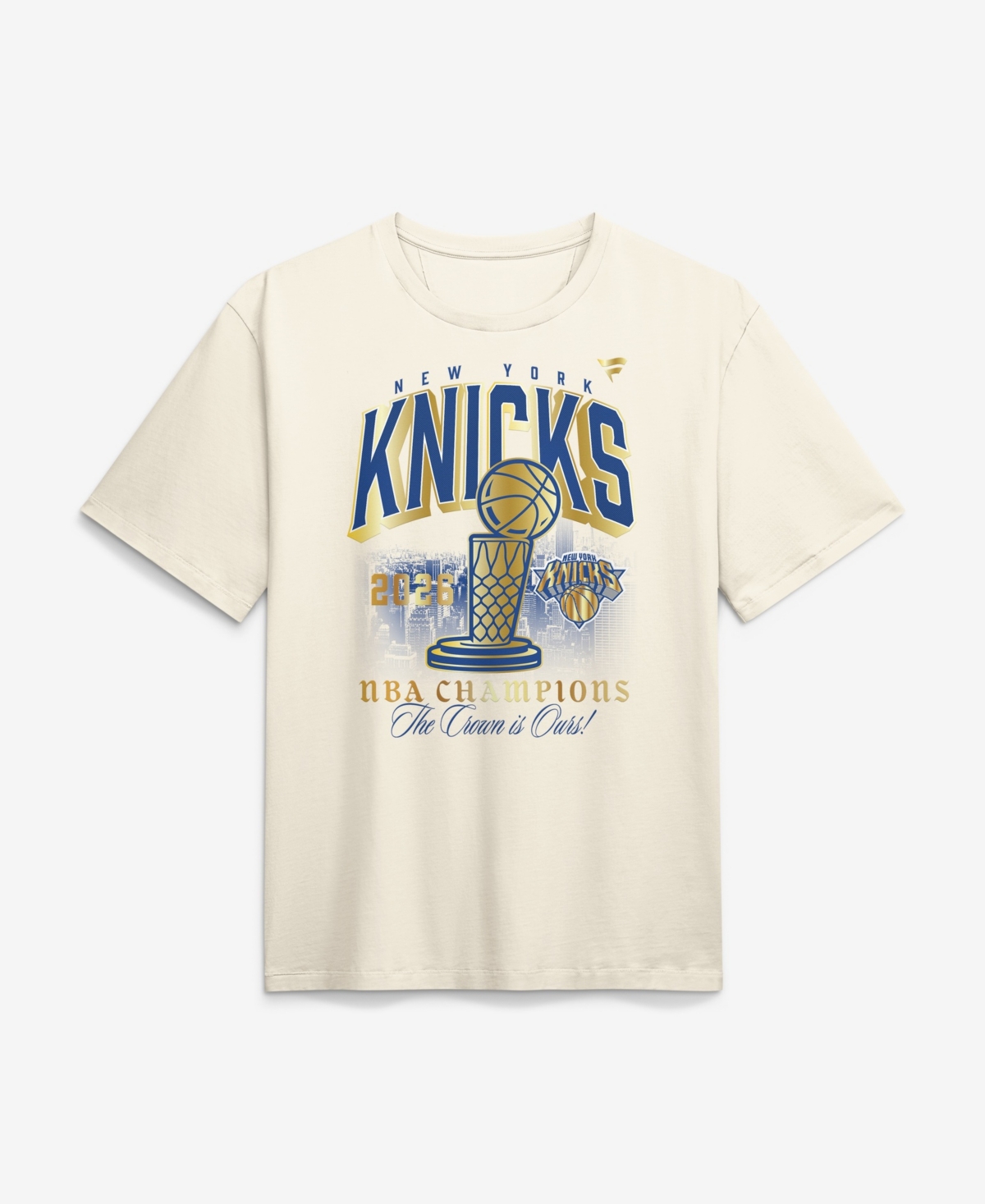 Men's Fanatics Cream New York Knicks 2026 NBA Finals Champions The Crown Is Ours T-Shirt