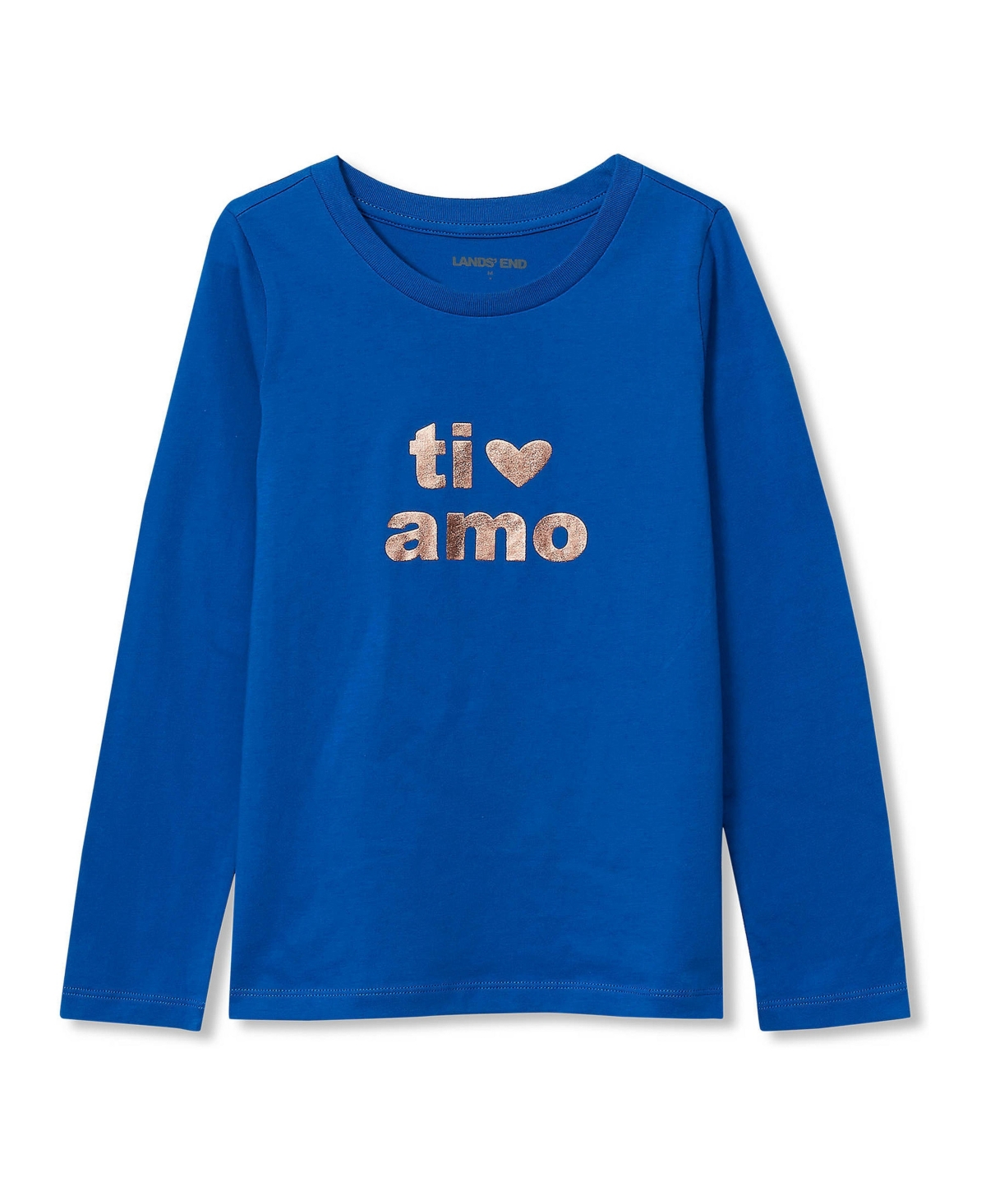 Lands' End Girls Plus Long Sleeve Graphic Tee - Cobalt ti amo