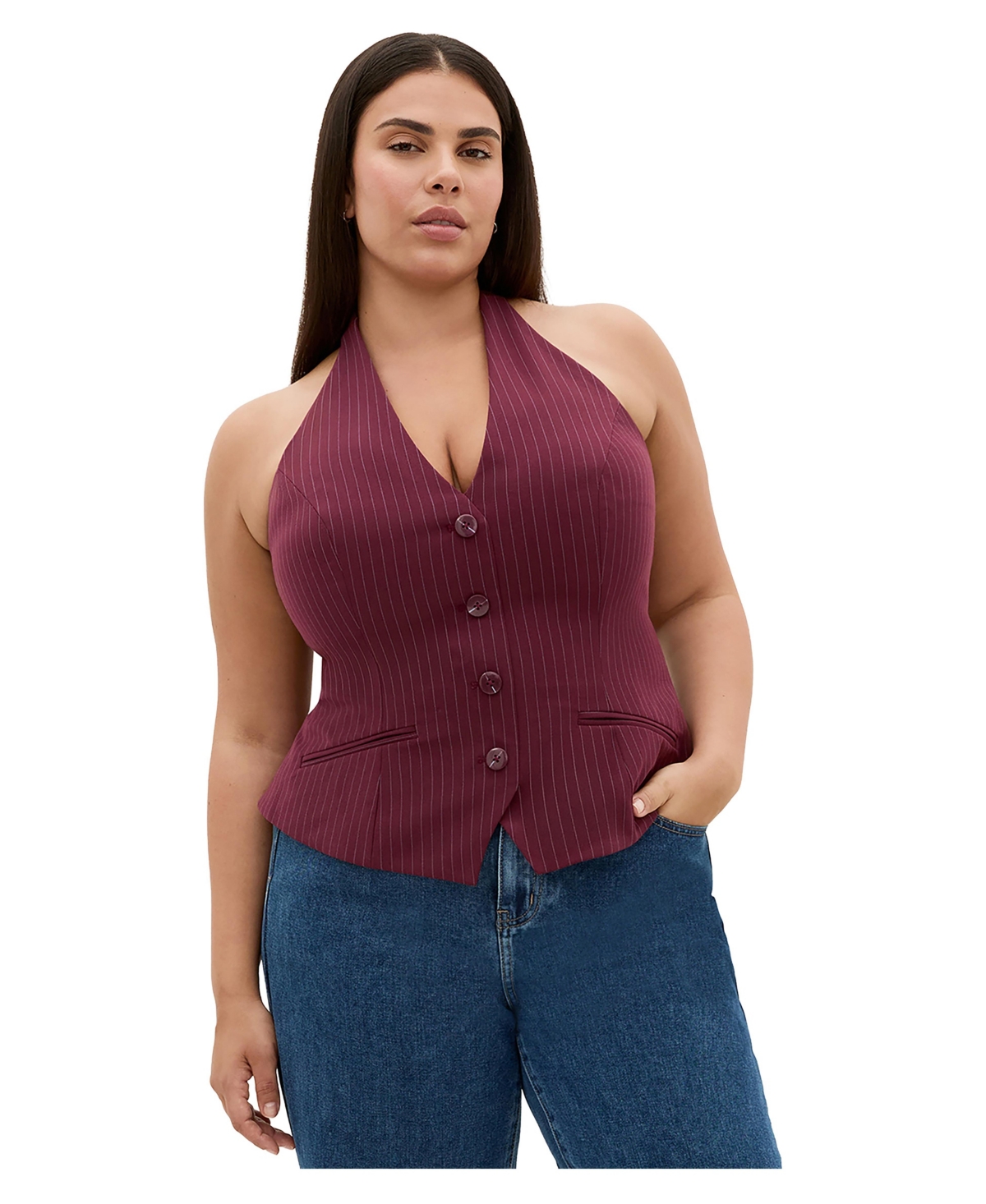 City Chic Plus Size Cora Halter Stripe Vest - Berry/blue str