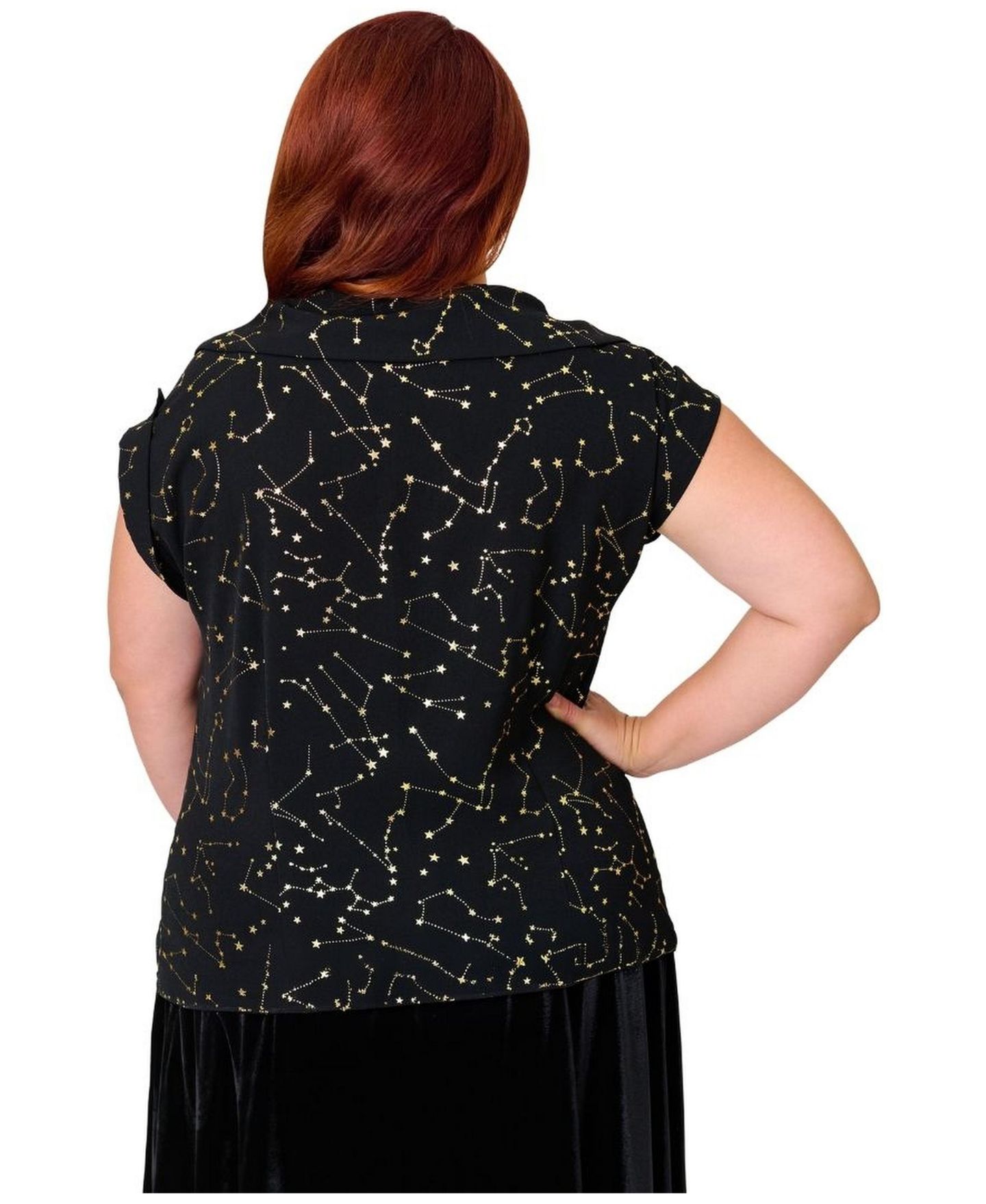 Женская блузка Unique Vintage Plus Size Twill Sleeveless, цвет: Чёрный / Золотой с принтом — фото 5