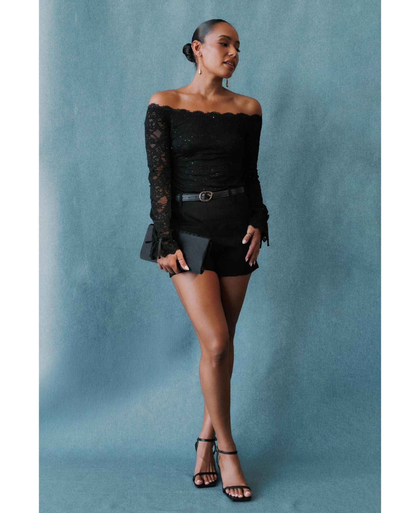 Женский топ Petal and Pup Barbara Off-Shoulder Long-Sleeve Lace, цвет: Чёрный — фото 7