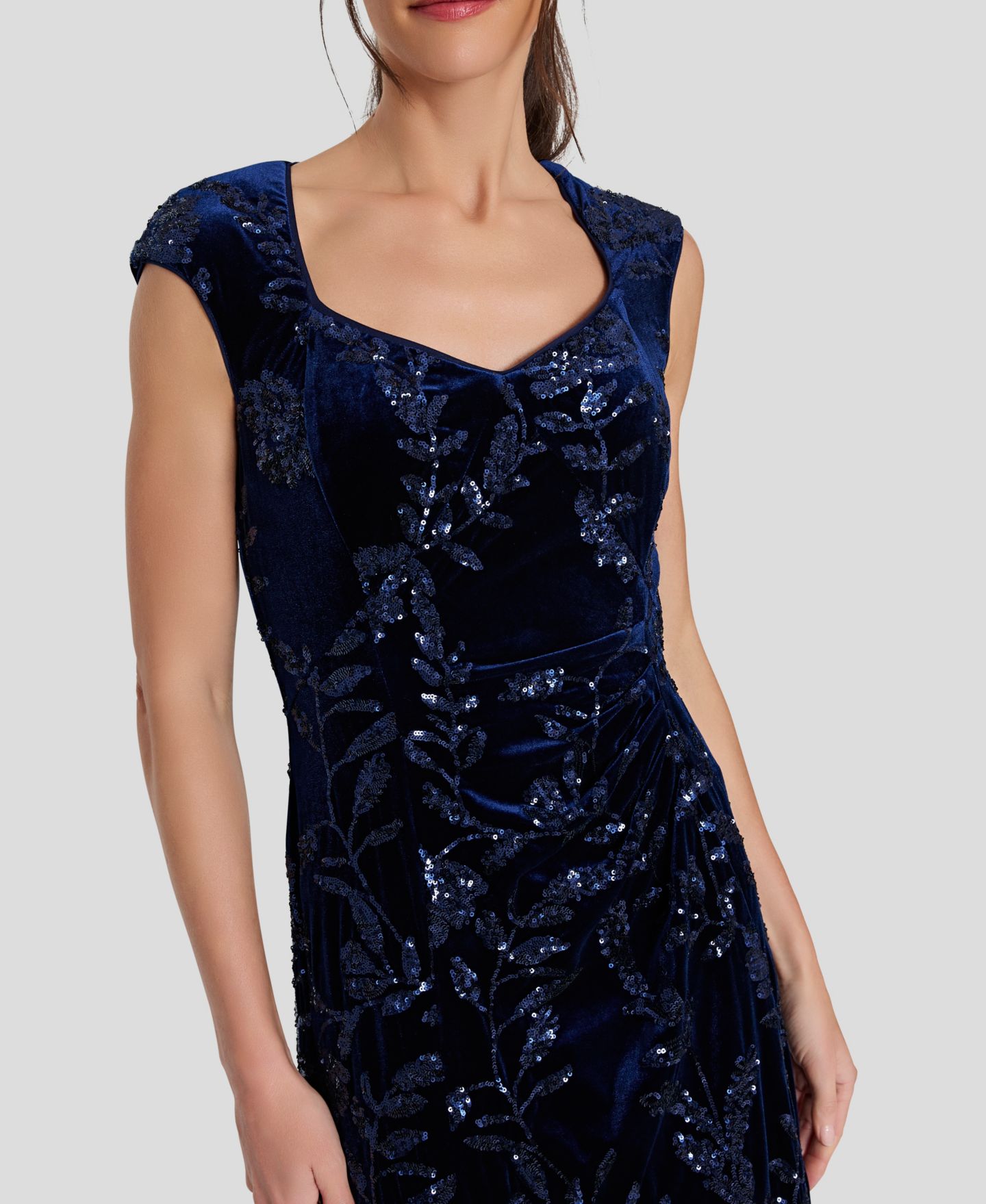 Женское платье Tahari ASL Floral-Print Sequin Velvet Gown, цвет: Тёмно-синий — фото 7