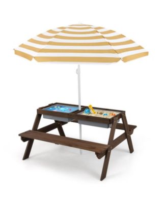 3-in-1 Kids Picnic Sand and Water Table with Removable Umbrella, Ages 3-7