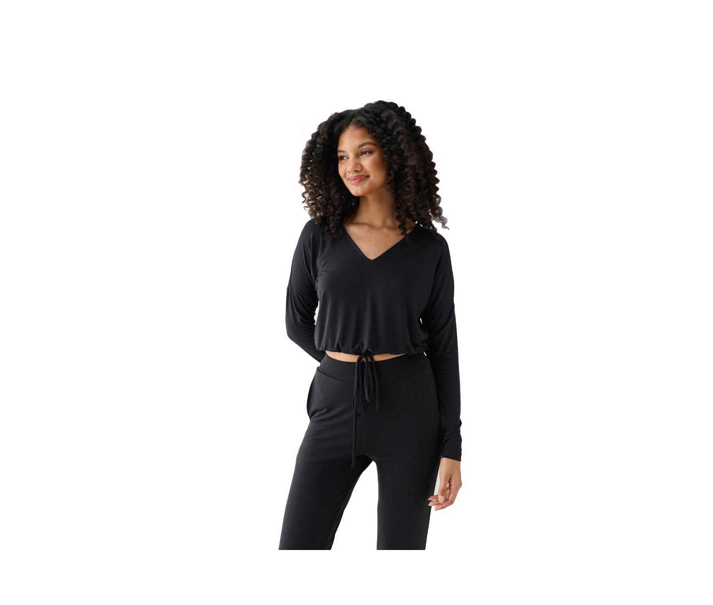 Женский топ Reistor The Modal Long-Sleeve V-Neck Tie-Front Crop, цвет: Чёрный — фото 6